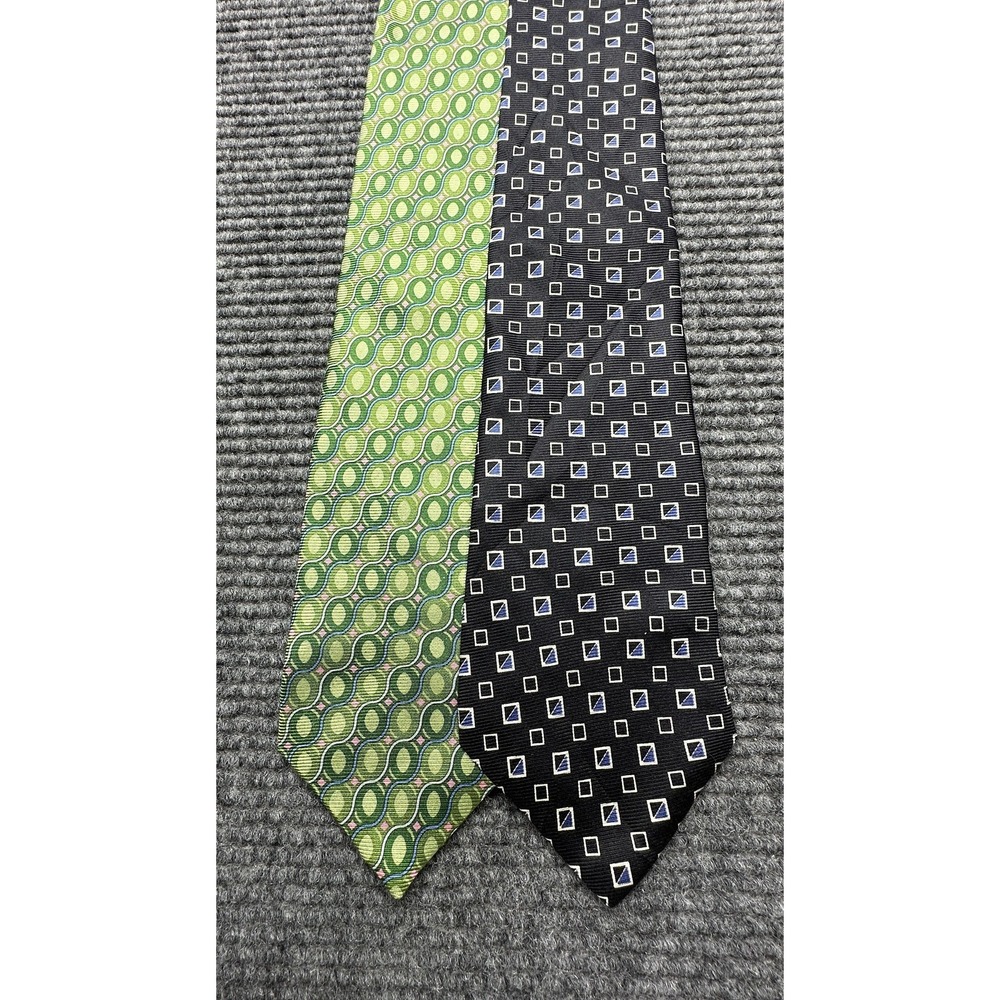 Tommy Hilfiger Ties Lot of 2 Mens Silk Green Black Geometric USA Printed Italy